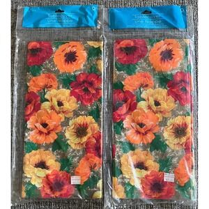 Amscan Floral Poppy Plastic Tablecloth Set of‎ 2 Orange Yellow Red 54x102 57568